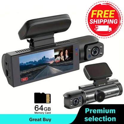 1080P Dual - Front and Interior 2 Channel Plug-N-Play Memory Card Included Dashcam