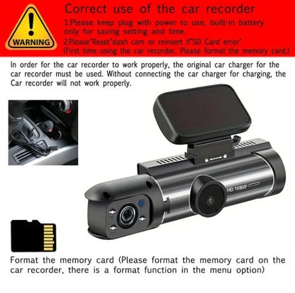 1080P Dual - Front and Interior 2 Channel Plug-N-Play Memory Card Included Dashcam